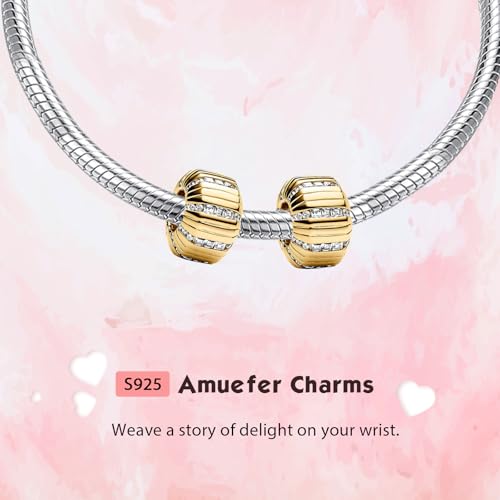 Clip Stopper Spacer Charms for Bracelets Necklaces, Compatible with Pandora,Jewery Making DIY - style: Line Stopper 14K Gold Plated