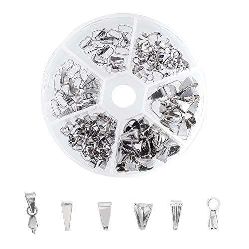 UNICRAFTALE 120pcs 6 Styles 304 Stainless Steel Pendant Pinch Bails Ice Pick Pinch Bails Clasp Dangle Charm Bead Pendant Jewelry Finding Connector Bail for Jewelry Making 7-10mm Long - color: Stainless Steel Color- 6 Styles