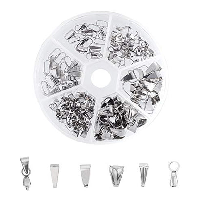 UNICRAFTALE 120pcs 6 Styles 304 Stainless Steel Pendant Pinch Bails Ice Pick Pinch Bails Clasp Dangle Charm Bead Pendant Jewelry Finding Connector Bail for Jewelry Making 7-10mm Long - color: Stainless Steel Color- 6 Styles