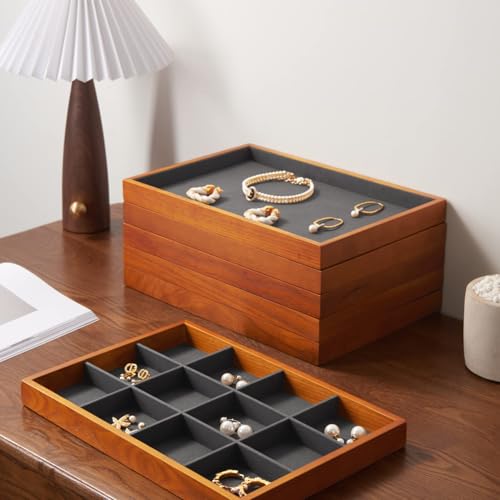 Oirlv Solid Wood Jewelry Tray,Jewelry Drawer Organizer,24 Grid(Grey) | Stackable Design,for Jewelry Necklaces Earrings and Rings,Organizing and Presentinge Legantly on Dressers&in Dresser - color: Grey 24 grid tray