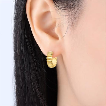 Sterling Silver 18K Gold Plated Women's Earrings Hypoallergenic Hoops, Dainty Trendy Jewelry Gift - color: Golden | Modern Square Hoop Earrings