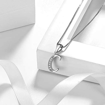 Aurora Tears Letter Necklace Initial 925 Sterling Silver Alphabet Pendant Crystal Name Gift Women Cubic Zirconia Jewelry - color: C