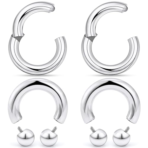 18G-2G Septum Rings 316L Surgical Steel Horseshoe Gauges Earrings Septum Nose Ring Silver Cartilage Helix Tragus Daith Rook Earring Hoop Lip Piercing Jewelry for Women Men - style: 4G(5.0mm)-Dia:16mm