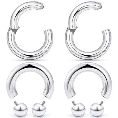 18G-2G Septum Rings 316L Surgical Steel Horseshoe Gauges Earrings Septum Nose Ring Silver Cartilage Helix Tragus Daith Rook Earring Hoop Lip Piercing Jewelry for Women Men - style: 4G(5.0mm)-Dia:16mm