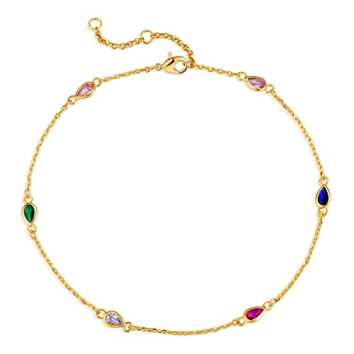 Gold Anklets for Women 14K Gold Plated Tiny Bead Anklet Colorful Tassel Foot Chain Dainty Adjustable Cute Summer Beach Boho Anklets Jewelry Gift - color: colorful drop A
