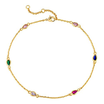 Gold Anklets for Women 14K Gold Plated Tiny Bead Anklet Colorful Tassel Foot Chain Dainty Adjustable Cute Summer Beach Boho Anklets Jewelry Gift - color: colorful drop A