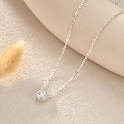 Gold Silver Necklace for Women, Dainty Cubic Zirconia Pendant | Teardrop CZ Charm, 14K Gold/Sterling Silver Plated, Adjustable Chain, Hypoallergenic & Waterproof Jewelry, Cute Trendy Gift - color: Silver-Solitaire cz