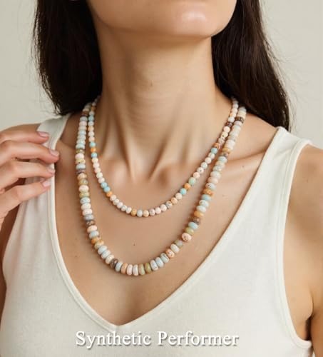 CASDAN 2Pcs Natural Gemstone Beaded Choker Necklaces for Women | Boho Colorful Beads Choker,Natural Stone Surfer Beach Necklaces,Handmade Summer Jewelry,Charm Trendy Necklaces - color: Earth Color