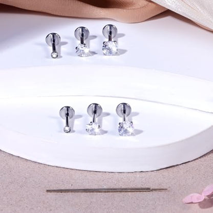 Zolure 18G/20G Flat Back Earrings Stud Threadless Nose Studs Surgical Steel Push in Earrings Tragus Cartilage Labret Helix Lip Conch Medusa Piercing Jewelry - color: 18G Silver #2