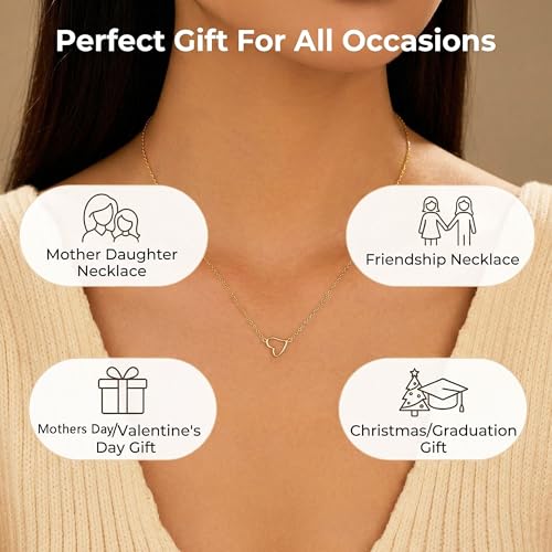 925 Sterling Silver Heart Necklaces for Women | Dainty 14K Gold Plated Open Love Heart Pendant Necklace Mother Daughter Friendship Necklaces Birthday Gifts - color: Gold