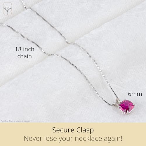 MAX + STONE 925 Sterling Silver Cushion Cut Birthstone Necklace for Women | 6mm Hypoallergenic Solitaire Necklace | Gemstone Pendant Necklaces with 18 inch Box Chain - color: Citrine