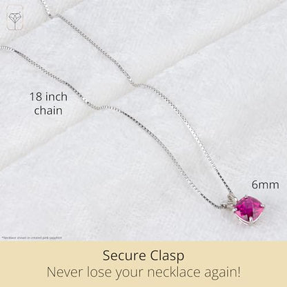 MAX + STONE 925 Sterling Silver Cushion Cut Birthstone Necklace for Women | 6mm Hypoallergenic Solitaire Necklace | Gemstone Pendant Necklaces with 18 inch Box Chain - color: Citrine