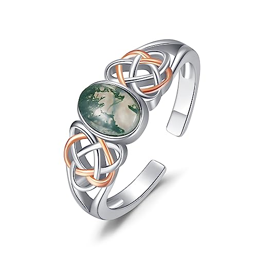 PRAYMOS 925 Sterling Silver Ring Birthstone Ring Turquoise Moss White Opal Ring for Women Celtic Knot Open Adjustable Thrumb Ring - color: multi-moss