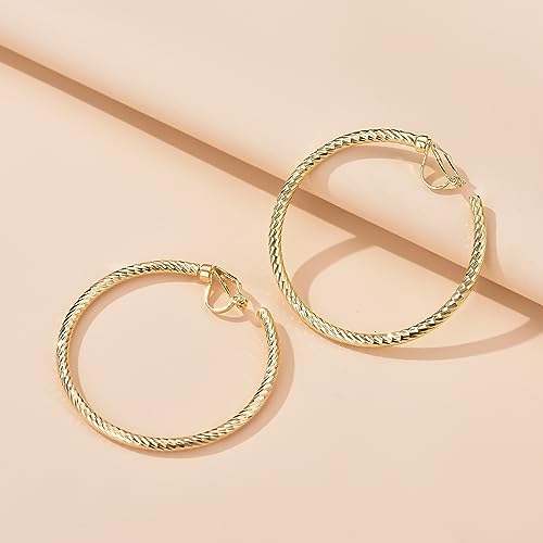 YOQUCOL 5CM(2.0IN) Golden Swingable Clip On Hoop Earrings for Women Non Pierced Ears Hoop Earrings - color: B
