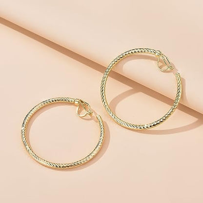 YOQUCOL 5CM(2.0IN) Golden Swingable Clip On Hoop Earrings for Women Non Pierced Ears Hoop Earrings - color: B