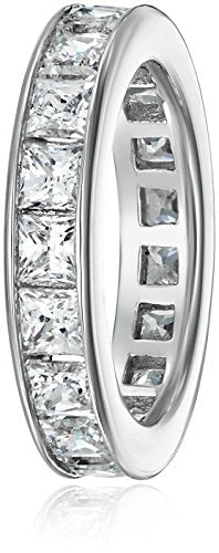 Amazon Essentials Platinum-Plated Sterling Silver Infinite Elements Cubic Zirconia Channel Princess-Cut All-Around Band Ring - size: 5