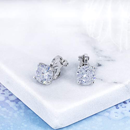 YOQUCOL 2 Pairs 8MM Cubic Zirconia Crystal Clip On Stud Earrings Non Pierced Stud Earrings For Women - color: White