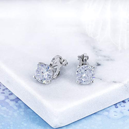 YOQUCOL 2 Pairs 8MM Cubic Zirconia Crystal Clip On Stud Earrings Non Pierced Stud Earrings For Women - color: White