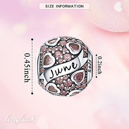 925 Sterling Silver Birthstone Charms fits Charms Bracelets for Woman，with 5A Cubic Zirconia Dangle Pendant Bead,Happy Birthday Charms for Bracelet and Necklace Valentine's Day Mother's Day Gift - color: 1-June Birthstones