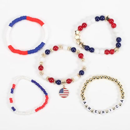 Ardorchid Halloween Bracelets for Women Pumpkin Ghost Steleton Bat Skull Beaded Stackable Stretchy Bracelet Rugby Thanksgiving Christmas Heishi Bracelets - color: USA Flag Bracelets-C
