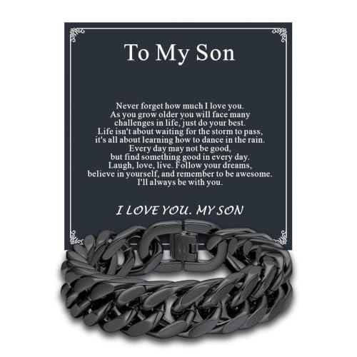 Supcare Unique Anniversary Birthday Valentines Fathers Day Stainless Steel Cuban Link Bracelets for Men Him, To My Man Dad Husband Love Always Remember Wrist Chain Bracelet Jewelry Gifts - color: C-Black 01 To My Son, size: 7.5 Inches-17mm Width