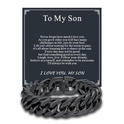 Supcare Unique Anniversary Birthday Valentines Fathers Day Stainless Steel Cuban Link Bracelets for Men Him, To My Man Dad Husband Love Always Remember Wrist Chain Bracelet Jewelry Gifts - color: C-Black 01 To My Son, size: 7.5 Inches-17mm Width
