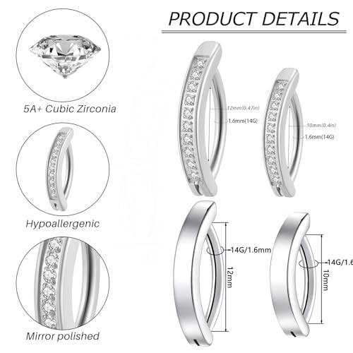 Clicker Belly Button Ring Hoop Belly Button Ring 14G Navel Ring | Surgical stainless steel hinged belly button ring for belly button piercing, navel body jewelry for women and men - color: 4pcs Silver