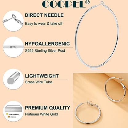 2mm Sterling Silver Big Hoop Earrings For Women - Large Hypoallergenic Circle Endless Thin Oversize Silver Hoops - color: Silver,20mm hoops