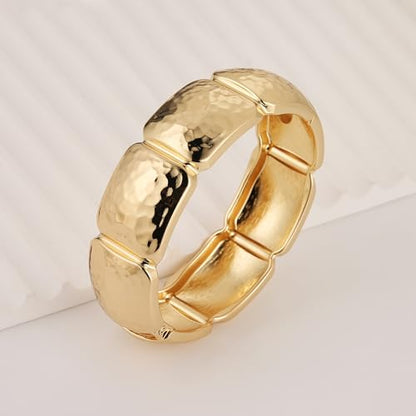 HZMAN Chunky Gold Cuff Bracelets for Women Thick Wide Bangle Bracelet Hammered Open Hinge Wrist Cuff Bracelet Jewelry Gift - color: 13.Small Rectangular Gold