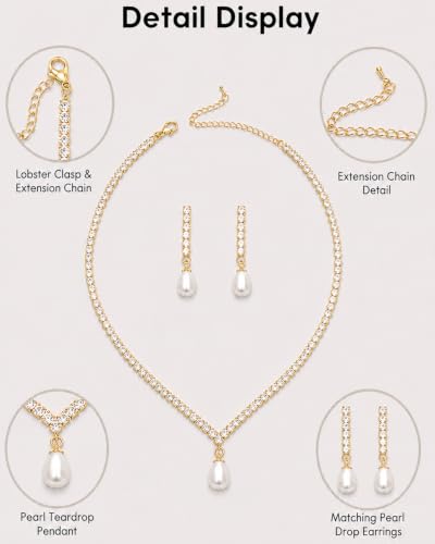 STONEFANS Gold/Silver Jewelry Sets for Women - Dainty Silver Rhinestone Necklace Earring Set Crystal Wedding Jewelry Sets for Brides Prom Accessories Bridesmaid Gifts - color: Pearl-Gold