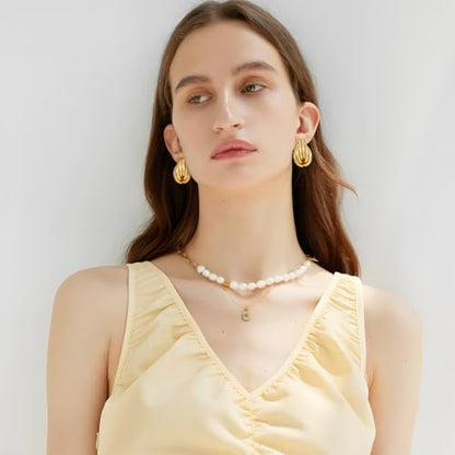 Gold Geometric Drop Dangle Earrings for Women Chunky Trendy Knot Stud Small Twisted Link Earring Jewelry Gift - color: Gold-Knot-E
