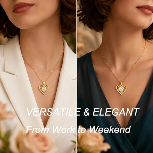 KQ&TTENG Heart Necklaces for Women 14K Gold Plating Hearts Necklace CZ Romantic Rose Pendant Mothers Day Anniversary Birthday Gift for Wife Mom Her - style: 13-Filigree Heart Necklace