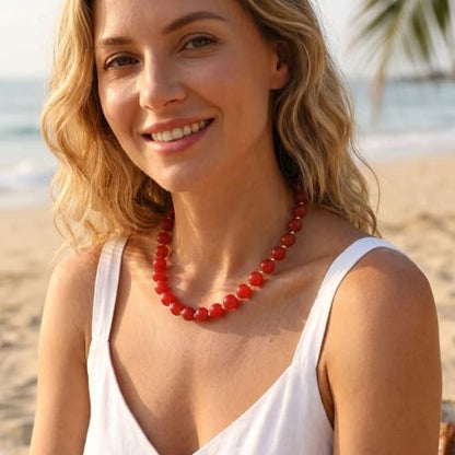 Colorful Beaded Necklace for Women Boho Statement Chunky Necklace Natural Stone Beads Gemstone Choker Necklaces Handmade Summer Beach Jewelry - color: Red