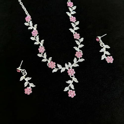 Kamirola Tiaras and Crowns for Women,Tiaras Earrings Necklace, Crystal Bridal Jewelry Set (TR48) - color: Pink Silver
