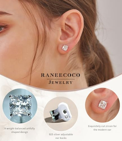 "STUNNING FLAME" Trillion-cut/Cushion-cut/Emerald-cut/Marquise-cut ... 18K White Gold Plated Sterling Silver Cubic Zirconia Simulated Diamond Stud Earrings for Women - color: Cushion-Cut, size: X-small-white gold plated silver