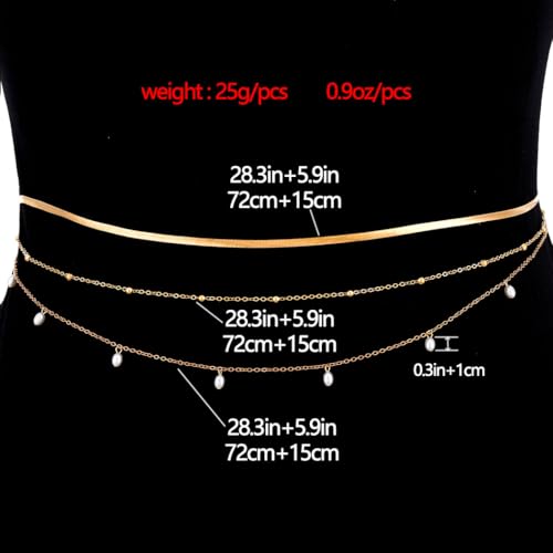 Tgirls Gold Waist Chain for Women Rhinestone Layered Belly Chains Beads Body Chain Heart-Shaped Beach Body Jewelry for Summer - style: 3 Layers
