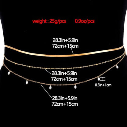 Tgirls Gold Waist Chain for Women Rhinestone Layered Belly Chains Beads Body Chain Heart-Shaped Beach Body Jewelry for Summer - style: 3 Layers