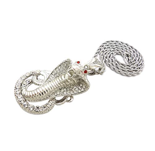 Fashion 21 Pave Red Eye Cobra Pendant 24" Rope, 36" Cuban Chain Necklace in Gold, Silver Tone Plated - style: Silver Tone / 24" Rope Chain