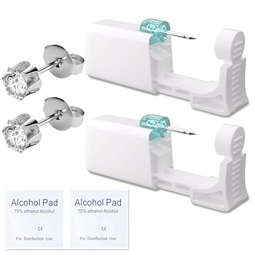 Ear Piercing Kit, Piercing Gun,Disposable Ear Piercing Gun of Preloaded Ear Stud, at Home Self Ear Piercer Kit,with 5mm Ear Earrings Stud of Diffrent Style(Silver Crown - White Zircon) - color: Silver Crown - White Zircon