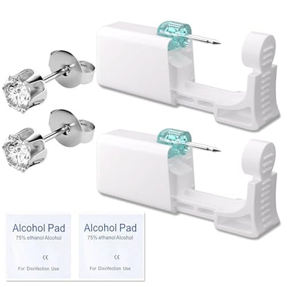 Ear Piercing Kit, Piercing Gun,Disposable Ear Piercing Gun of Preloaded Ear Stud, at Home Self Ear Piercer Kit,with 5mm Ear Earrings Stud of Diffrent Style(Silver Crown - White Zircon) - color: Silver Crown - White Zircon