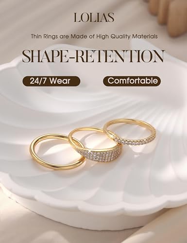 LOLIAS Gold Stackable Rings for Women Non Tarnish Engagement Wedding Bands | Hypoallergenic,Dainty Cubic Zirconia Wedding Ring Set,Minimalist Trendy Statement Promise Thumb Rings Stacking Size 5-10 - style: Unique-14K Gold Plated