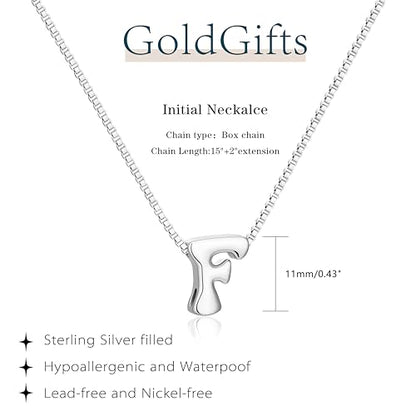 Bubble Gold Initial Necklaces for Women,14K Gold Plated A-Z Initial Necklaces for Women, Chunky balloon letter name Pendant Necklace Fashion Jewelry Gifts - color: F, style: Silver