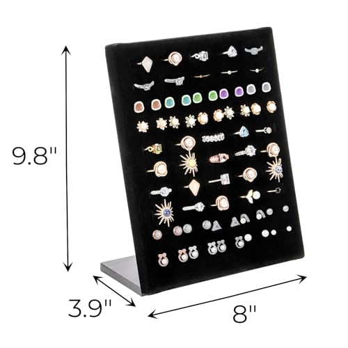 Hiceeden 4 Pack Velvet Ring Display Stand, 50 Slots Rings Organizer Jewelry Display Tray, L-Shaped Ring Holder Display for Selling Earrings Rings, Black