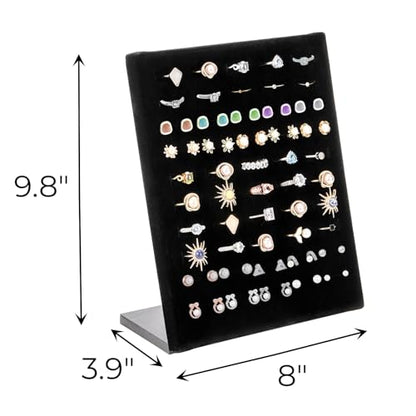 Hiceeden 4 Pack Velvet Ring Display Stand, 50 Slots Rings Organizer Jewelry Display Tray, L-Shaped Ring Holder Display for Selling Earrings Rings, Black