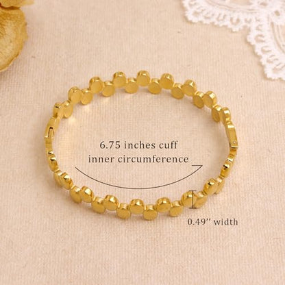 Chunky Gold Silver Bangle Bracelet for Women | Trendy, Minimalist, Oval Beads, Non Tarnish, Adjustable Bracelets, Prom, Party Jewelry Gift - color: Gold