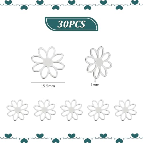 UNICRAFTALE 30Pcs Stainless Steel Connector Charms Flower Linking Pendants Metal Hollow Charm Bracelet Connector Charm Small Flower charm for Earring Necklace Jewelry Making