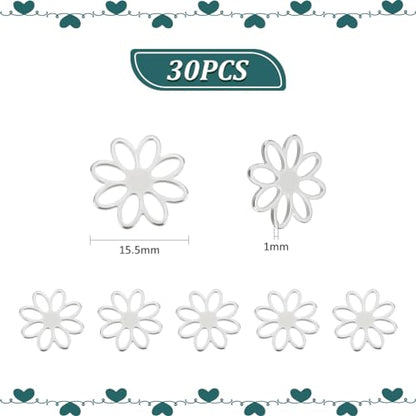 UNICRAFTALE 30Pcs Stainless Steel Connector Charms Flower Linking Pendants Metal Hollow Charm Bracelet Connector Charm Small Flower charm for Earring Necklace Jewelry Making