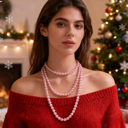 Pearl Necklaces for Women 60'' 70" Long Pearl Necklace 15.75'' Pearl Choker Necklace Chunky Bead Layered Faux Pearl Dangle Wedding Bridal 1920s Gatsby Christmas Costume Jewelry Gifts - color: Pink-60“