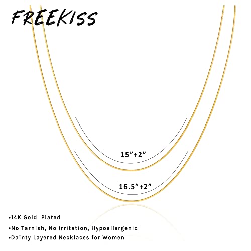 Freekiss Layered Necklace Set for Women Stackable | Herringbone Snake Cuban Rope Chain, Dainty Choker, Layered Stackable, Non Tarnish, Hypoallergenic, Adjustable 14-18.5" - color: Gold, style: 2 Layered Herringbone