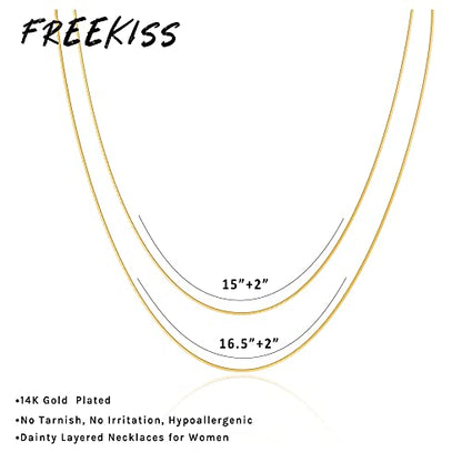 Freekiss Layered Necklace Set for Women Stackable | Herringbone Snake Cuban Rope Chain, Dainty Choker, Layered Stackable, Non Tarnish, Hypoallergenic, Adjustable 14-18.5" - color: Gold, style: 2 Layered Herringbone